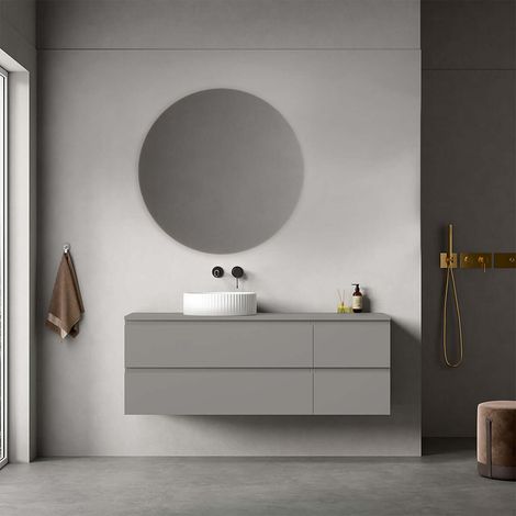 Mobile bagno sospeso reversibile 140 cm Grigio Londra per Lavabo d'appoggio Specchio Tondo - Fiji Paint Top (1/4)