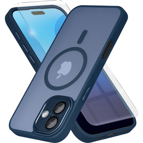 Custodia per iPhone 16 Plus, per MagSafe, erbord Matt Case, blu navy + pellicola protettiva in vetro (1/4)