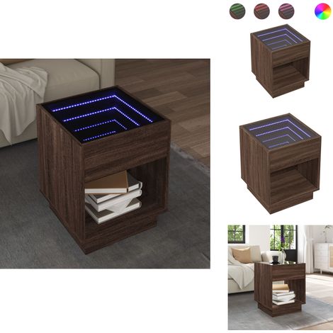 Table basse avec LED infini chêne marron 40x40x50 cm - Table Basse - Tables Basses - Table D'appoint - Bout De Canapé (1/5)