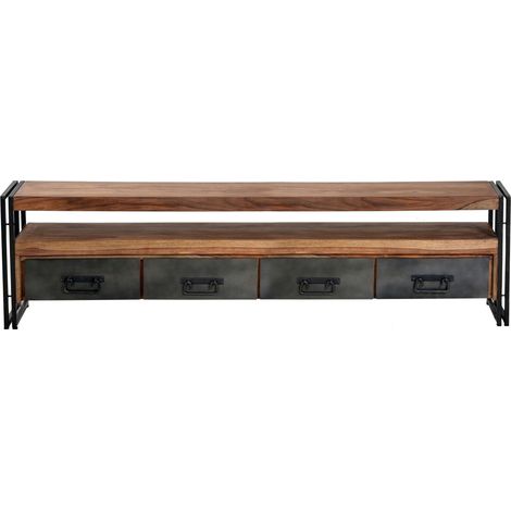 Meuble TV industriel 200 cm en acacia massif Pamela