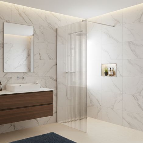 Paroi de douche italienne flûtée - 120 x 195 cm - Chrome - LINEA (1/5)