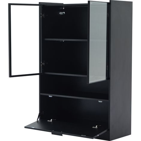 Vitrina con 2 Puertas de Cristal, 1 Puerta Abatible y LED, en Tablero de Partículas, Negro, 80×35×120 cm (1/5)