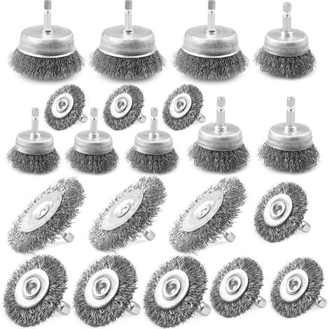 Ensemble de brosse à fil métallique et brosse à goupille, 21 pièces de brosse à fil pour perceuse avec tige hexagonale de 6,35 mm en acier au carbone à grain grossier pour l'élimination de la (1/5)