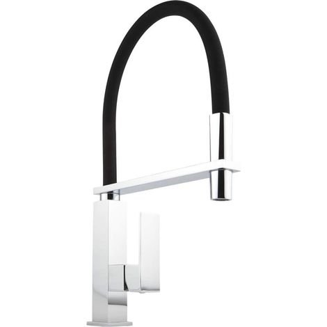 Hudson Reed – Mitigeur de cuisine noir avec douchette – Bec pivotant 360° – Cartouche céramique – Flexible acier tressé et caoutchouc noir (1/5)