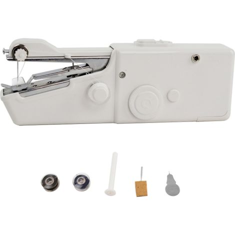 Machine à coudre manuelle, mini et portable, blanche, 8 fusibles, manche long, 1 aiguille de rechange, 1 aiguille à coudre, 10 épingles, 1 coupe-fil, 1 règle