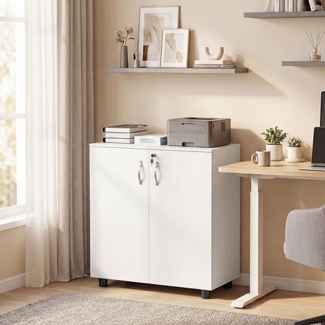 Armoire de bureau à 2 niveaux serrures et clés blanc meuble de rangement bureau avec 2 portes 80x40x80cm style élégant (1/4)