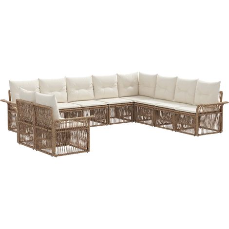 Gartensofa-set 10 pcs Beige Poly-Rattan vidaXL