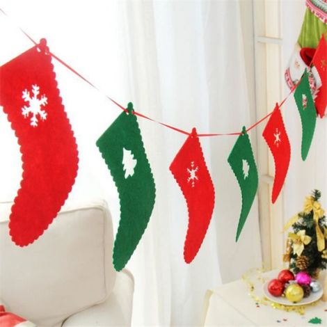 1 Guirlande de drapeaux Noël, Vert Rouge, Non-tissé, 2.1-2.5m, Intérieur (1/4)