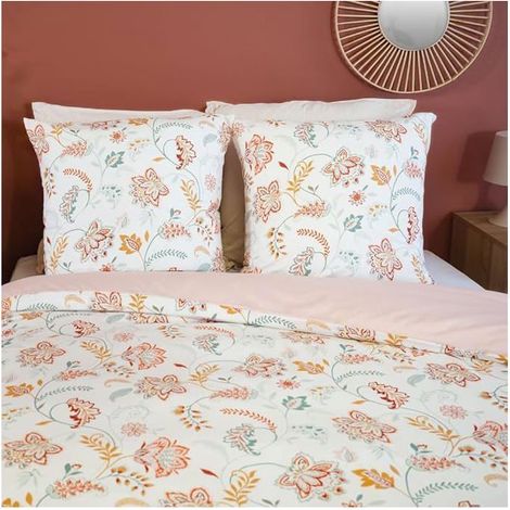 Parure de lit Adulte - Housse de Couette + 2 Taies d'oreiller 63x63 cm Motif imprimé Floral Rose, Vert, Rouge –en Microfibre