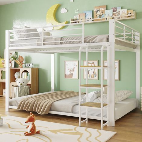 Litera infantil 204x145x145 cm metal blanco con escalera, sin colchón - MEUBLIV (1/5)