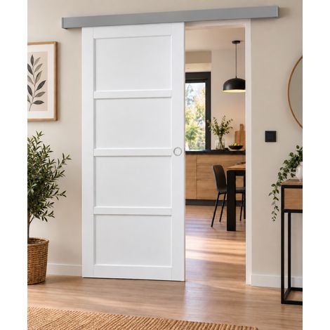 Porte Coulissante Tamera Blanc 4 Panneaux H204 X L73 Cm, Rail Alu, Coquilles Blanc Gd Menuiseries (1/3)