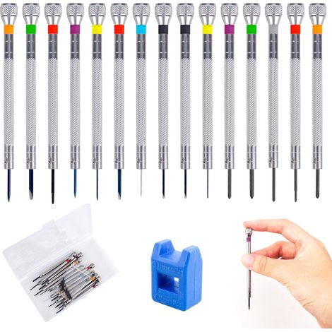 13 Pièces Tournevis Précision Kit, Mini Tournevis avec démagnétiseur, Outil d'horloger de 0,6 mm à 2,0 mm Pour Portable, Bijoux, Lunettes, Jouets, Montre (1/5)