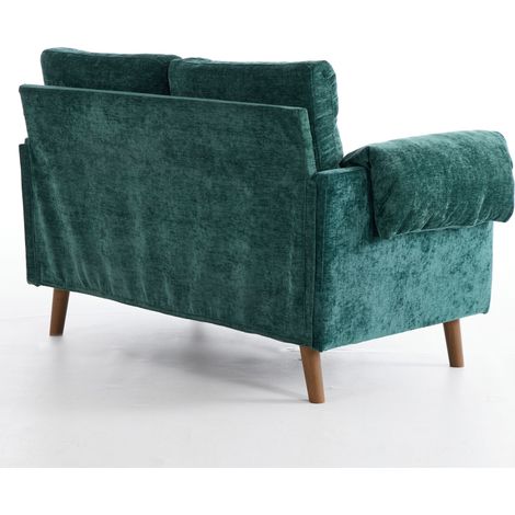 Canapé 2 places en chenille compact, petit sofa vintage style mid-century, tissu moelleux, coussins rembourrés et pieds imitation bois, méridienne gain de place pour salon, chambre, appartement, vert (1/5)