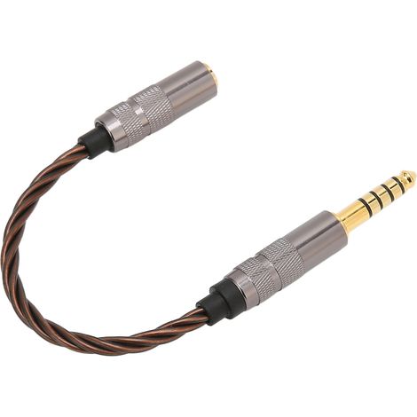 Câble adaptateur symétrique 4,4 mm vers 2,5 mm, connecteurs mâle et femelle plaqués or, pour casques audio, écouteurs et haut-parleurs. (1/5)