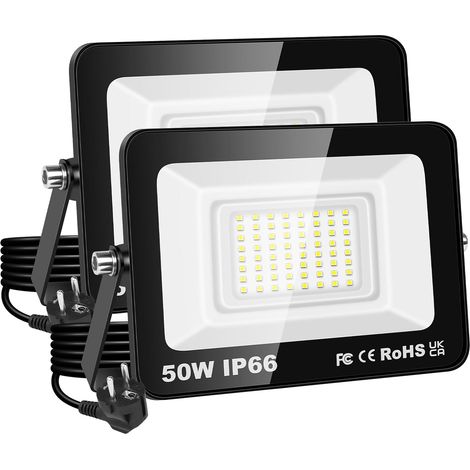 Projecteur LED 50W, étanche IP66, éclairage de sécurité 5000 lm, applique murale extérieure blanc froid 6500K pour jardin, cour, garage, terrasse, entrepôt, avec prise UE (2 pièce) (1/5)