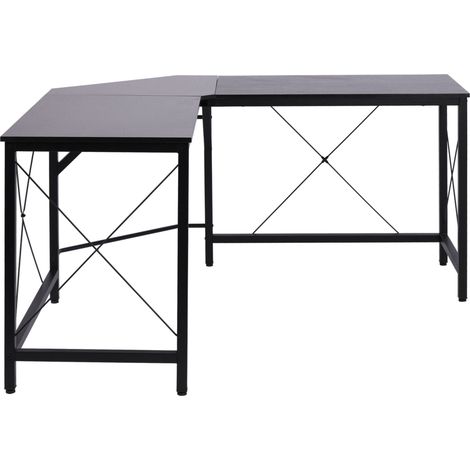 CHICFURN Escritorio esquinero 150x150x76 cm de acero y MDF negro, ahorra espacio (1/5)