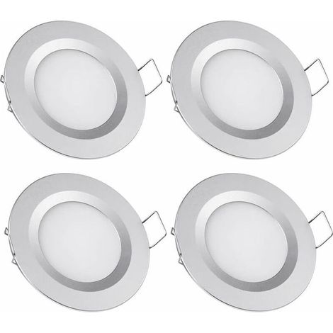 4 x Spot LED Encastrable 12V Trou 58-65mm 3W 3200K Plafonnier Encastré pour Camping-car Bateau Caravane Van Yacht Blanc chaud (Finition argentée) (1/4)