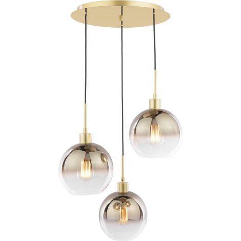 Dar Lycia Suspension Lycia à 3 lumières, finition or satiné et verre ombré or. (1/5)