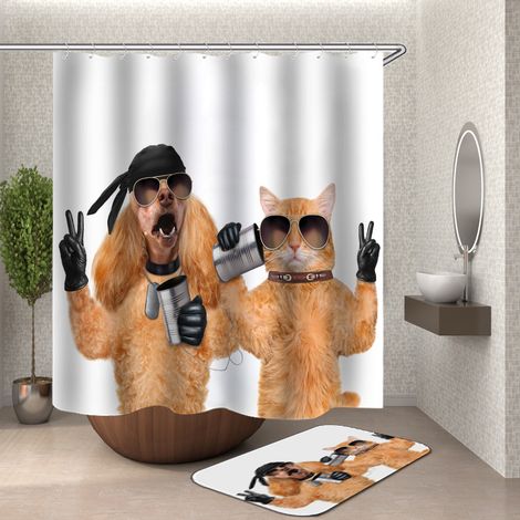 Rideau de douche, motif chat, largeur 180 cm, hauteur 180 cm (1/4)