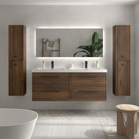 Mueble de Baño RUNA 140cm Nogal 4 cajones Lavabo Toscana 2 pozas Carga Mineral (1/5)