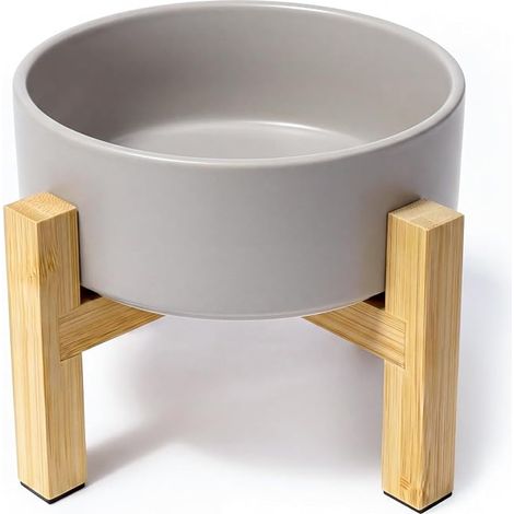 Raised Ceramic Bowl with Stand Bamboo Dog Cat Grey (1/5)