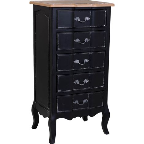 Sinfonier de madera lacado envejecido, 5 cajones, 50x40x98h cm - Negro (1/5)