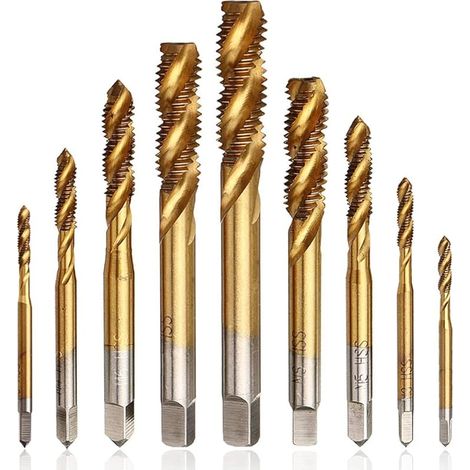 Kit de 9Pcs Tarauds à Vis Cannelés Spirale en HSS, Tarauds à Goujure Hélicoïdale Assortiment M2 M2.5 M3 M4 M5 M6 M8 M10 M12 Outil de Taraudage de Filetage en Acier Rapide Revêtement Titane (1/5)