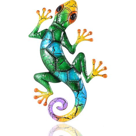 Décoration murale Gecko en une pièce en métal, grande décoration murale et décoration de clôture pour art mural extérieur (bleu) - 43 x 27 cm