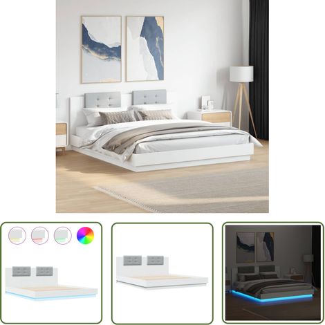 The Living Store Bettgestell mit Kopfteil und LED-Leuchten Weiß 160x200 cm - Bettsystem - Holzbettfassungen - Doppelbett - Boxspringbett - LED Beleuchtung (1/5)