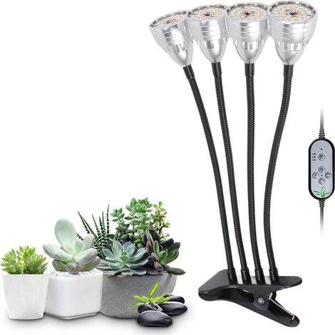 Lampe de croissance LED en alliage d'aluminium à 4 têtes, flexible et réglable, avec clip de fixation pour plantes d'intérieur. (1/5)
