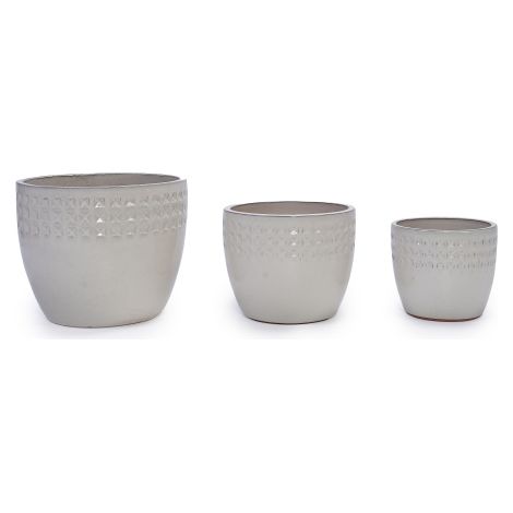 Lot de 3 pots de fleurs en céramique fait main motif de losanges blancs respirant en terre cuite idéal pour succulentes intérieur extérieur fenêtres étagères blanc diamètres 38.1 30.5 22.9 cm