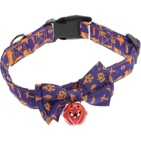 Collar de Halloween para gatos con pajarita para mascotas, color morado, decorativo. (1/5)