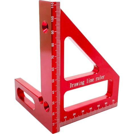 Aluminum alloy square gauge - 45/90 degree angle - 3D T-ruler - Woodworking measuring tool - For carpenters (red) (1/5)