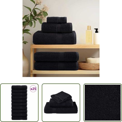 vidaXL Baumwolle - Gästetuch SOLUND 25 pcs Schwarz 70 x 140 cm 550 gsm (1/5)
