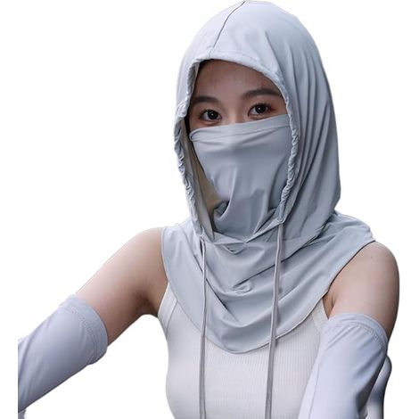 Damen-Vollgesichts-Sonnenschutzmaske, Sommer-Sonnenhut, UV-Schutz, Nackenschutz für Outdoor-Radtouren (grau) (1/2)