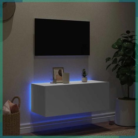 Meuble TV mural - 837281 - blanc - LED intégrées - bois d'ingénierie 80 x 35 x 31 cm (1/5)