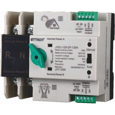 ATS Commutatore di Trasferimento Automatico Fotovoltaico 2P 4M Doppio Alimentazione 125A AC 230V IP20 EC60947-6-1 (1/3)