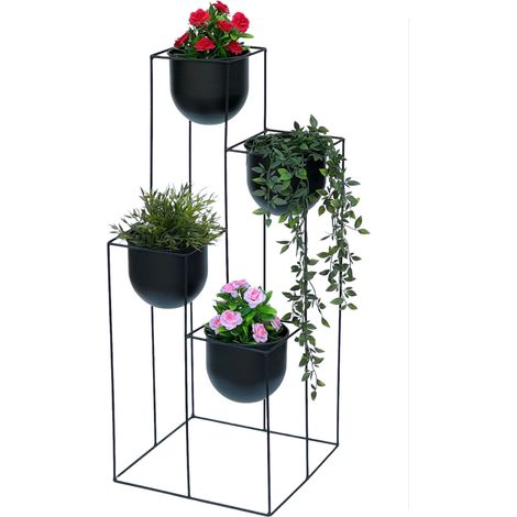 DanDiBo Blumentreppe Metall Schwarz 90 cm Pflanzentreppe mit Topf Innen Indoor Blumenständer 210015 Blumensäule Modern Pflanzenständer Blumenhocker