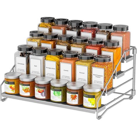 Gewürzregal 4 Ebenen Einstellbar Ohne Bohren Stapelbar Gewürz Organizer Grau (1/5)