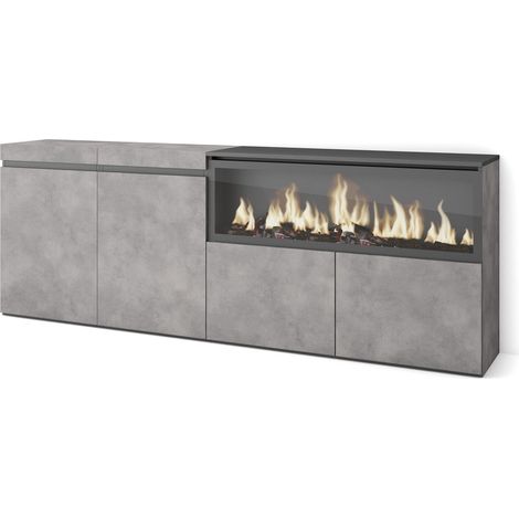 Skraut Home - Aparadores para salón, Gran capacidad de almacenaje, 210, 4 Puertas, Chimenea eléctrica XXL, Estilo Moderno, Gris Cemento (1/5)