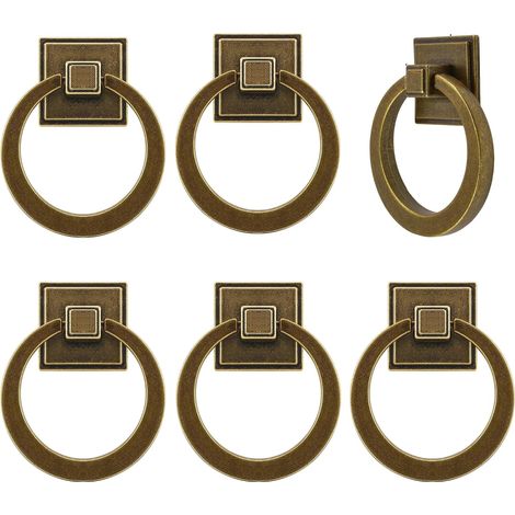 JSSEVN - Vintage Furniture Handles, 6 Pieces Antique Ring Drawer Pulls, Zinc Alloy Dresser Handles, Drawer Knob Pulls (1/5)