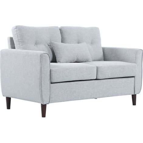 2 Seater Sofa with Spring Cushion, Fabric Sofa with Wooden Legs, Modern Love Seat for Living Room, 140cm Width Tufted Couch for Bedroom, Light Grey (1/5)