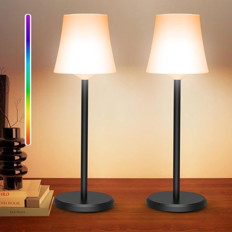 Lampe de Table Sans Fil Lot de 2 Avec 3 Température de Couleur +RGB LED Lampe de Chevet Rechargeable Intensité Variable Contrôle Tactile IP54 Etanche pour Exterieur Chambre Dîner Restaurant (1/5)