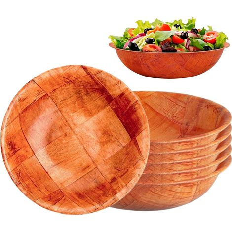 Bol en bois - Lot de 6 - Rustique - Lavable - Pour salade fruits soupe - 15 cm (1/5)