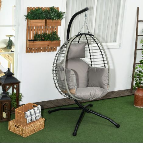 poltrona sospesa pieghevole grigia 120 kg con cuscino OKMYHOME (1/3)