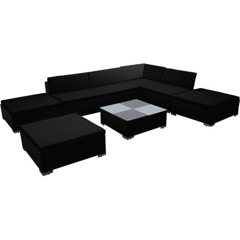 Maison Exclusive - Salon de jardin 8 pcs avec coussins résine tressée noir (1/5)