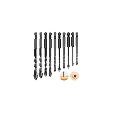 10PCS Jeu de forets à carrelage avec tige hexagonale Foret universel pour céramique, foret à verre Foret à pierre Set de forets,verre, béton, mur, Ø 3-12 mm