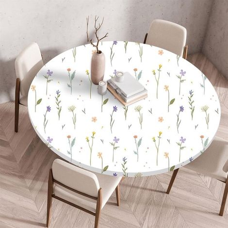 3D-Rundtischdecke mit Gummizug runde Tischdecke elastisches Spannbettlaken rutschfester Rundtischschutz waschbar geeignet für Zuhause Hotel 110 110 cm (1/5)
