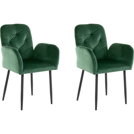 Mila-Ensemble de 2 chaises de salle à manger rembourrées en velours vert foncé
