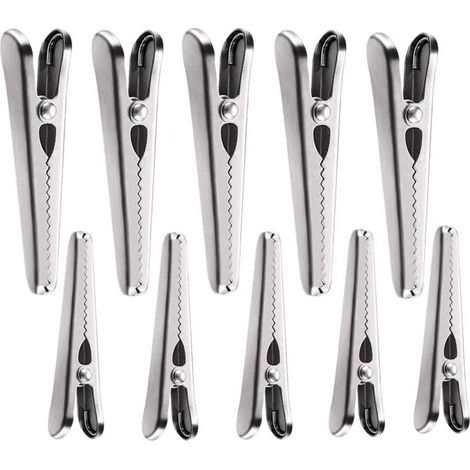 10 Pièces Pince Fermeture Sachet, Clips de Fermeture Sac Alimentaire, Pince Sachet acier inoxydable pour la Alimentaires, Café, Pain et Sacs de Casse-Croûte, deux tailles (1/5)